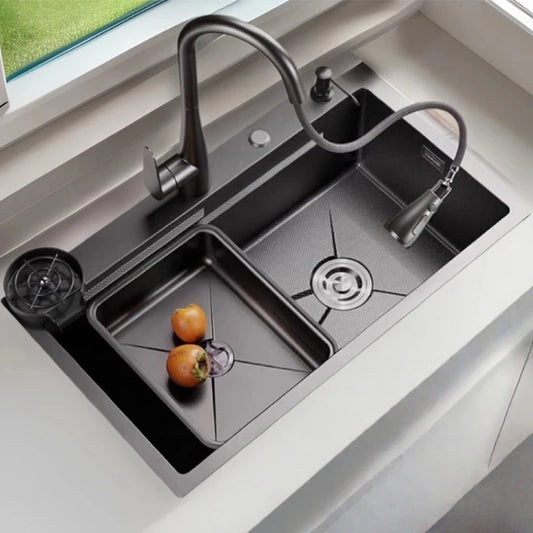 Stainless Steel Kitchen Sink Household Rice Grain Pattern Large Single Slot Wear Resistant Wash Dish Bowl Countertop Basin