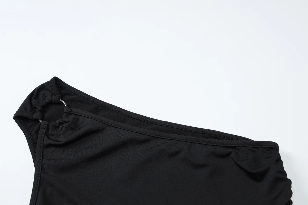 Hugcitar Women'S Fashion Sexy One Shoulder Solid Ruched Sexy Crop Tank Top Summer Clothes Streetwear Party Festival Wholesale.