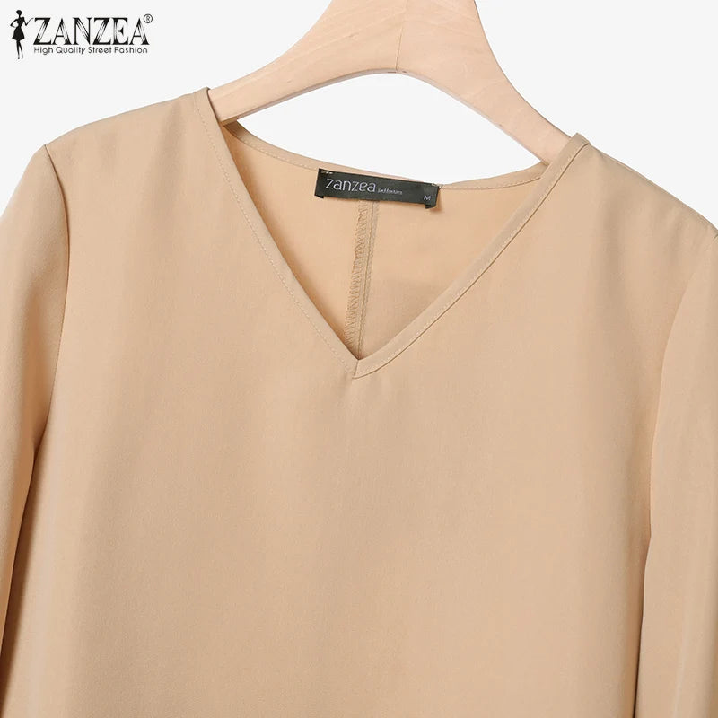 ZANZEA Autumn 2 Piece Sets Women Pant Sets Casual V Neck Long Sleeve Tops Pant Suit Elegant Solid Work Tracksuit Oversize 2025.