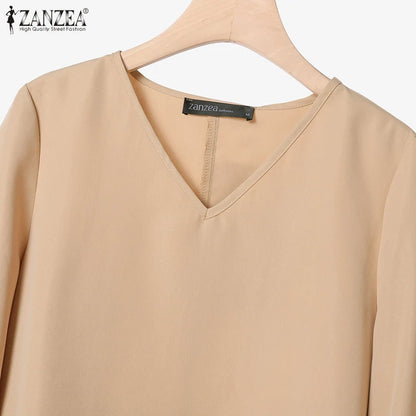 ZANZEA Autumn 2 Piece Sets Women Pant Sets Casual V Neck Long Sleeve Tops Pant Suit Elegant Solid Work Tracksuit Oversize 2025.