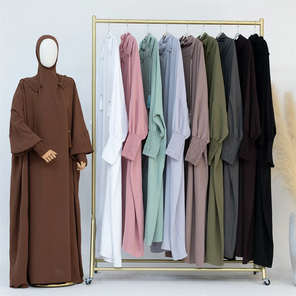 Ramadan Eid Dubai Linen Khimar Abaya Damen Muslim Modal Hijab Dress Kaftan Abayas For Women Kebaya Robe Femme Musulmane.