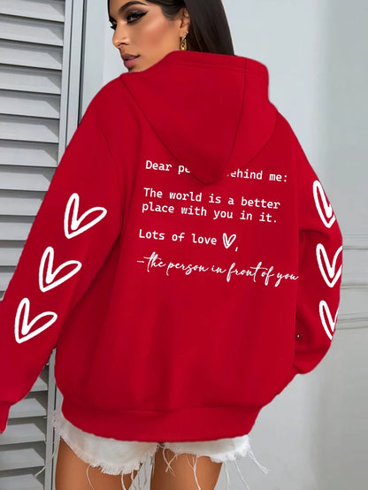 Simple Heart Printing Hoodies Women Hip Hop Autumn Hoodie Multicolor Fleece Unisex Pullovers Pocket Casual Woman Streetwear