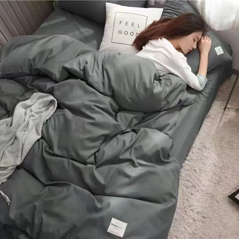 Solid Grey Matcha Color Bedding Set Adults Kids Twin Full Queen Size Bed Flat Sheet Duvet Cover Set Pillowcases Simple Bed Linen.