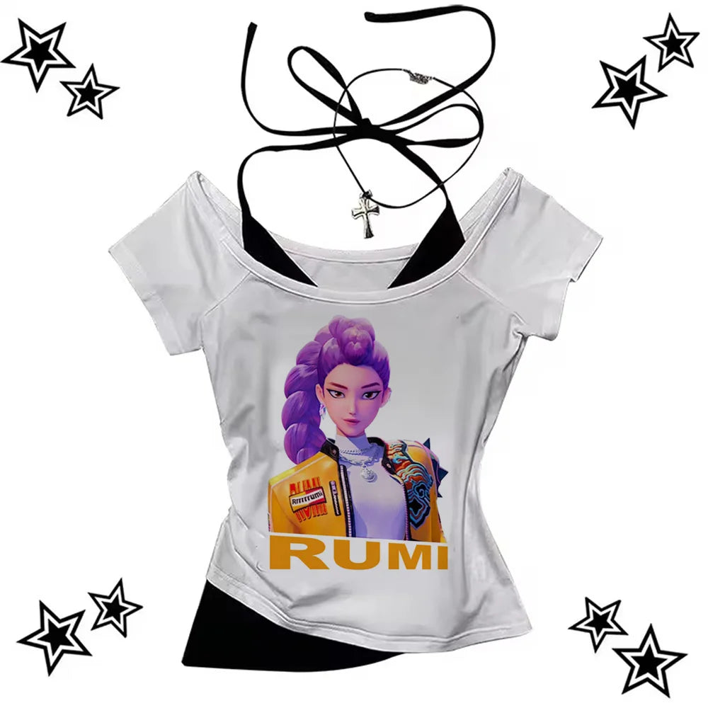 KPop Demon Hunters Tiger Shirt Women O-Neck Short Sleeves Crop Tops T-shirt Fans Gift.