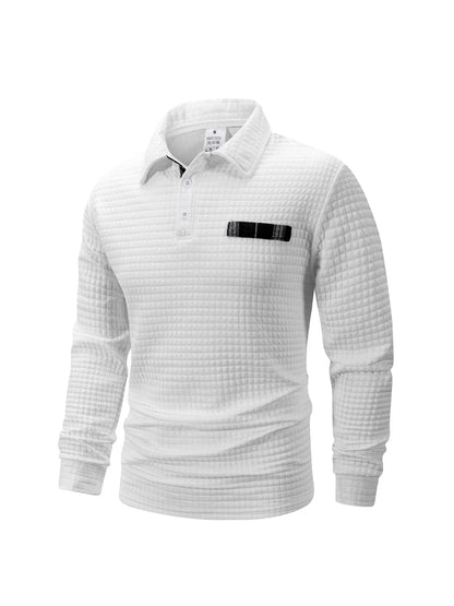 Autumn Knitted Jacquard Grid Polo Pullover Men Solid Color Casual Long Sleeved Sweatshirts Male Daily Warm Turtleneck Streetwear.