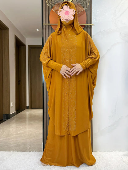 New Two Piece Set Solid Jilbab Prayer Muslim Abaya Set Women Prayer Garment Dress Hijab Long Khimar Skirt Sets Islamic Ramadan.