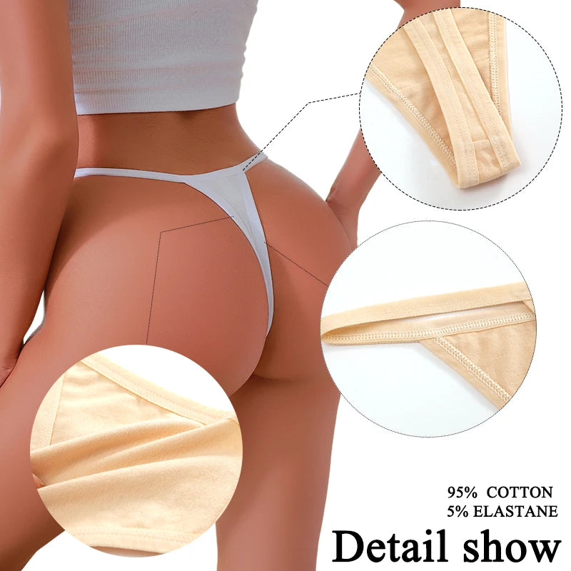 FINETOO 6PCS/Set Sexy Women Cotton G-String Underwear Low Waist Panties Girl T-back Panty Soft Thin Strap Femme Thong Lingerie.