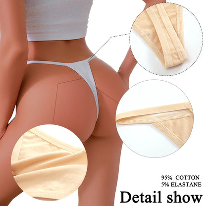 FINETOO 6PCS/Set Sexy Women Cotton G-String Underwear Low Waist Panties Girl T-back Panty Soft Thin Strap Femme Thong Lingerie.