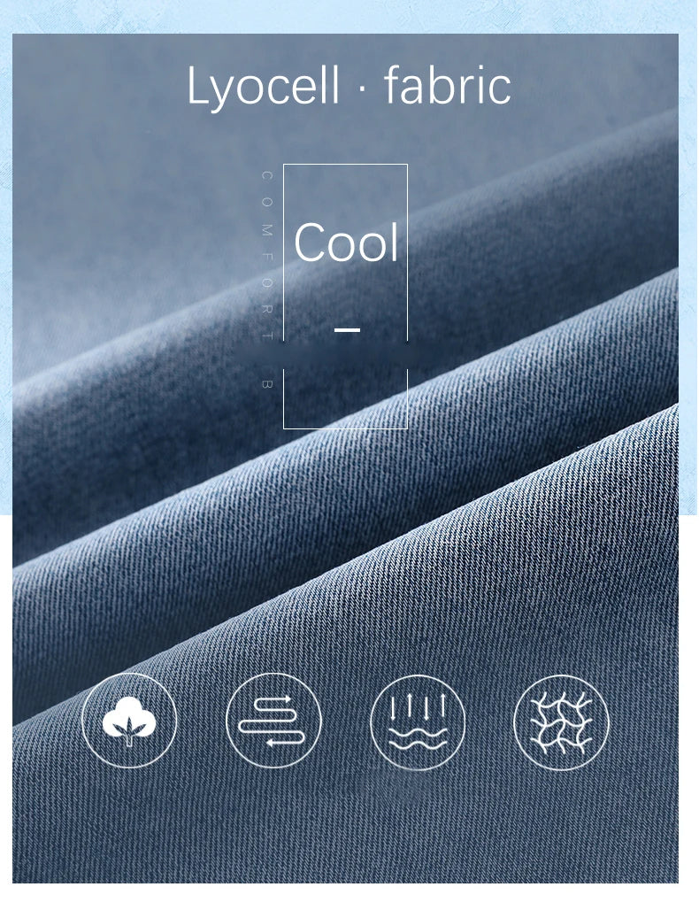 Summer Thin Men's Jeans Lyocell Fabric Soft Breathable Straight Denim Pants Brand Man Elastic Ice Silk Casual Trousers Grey Blue.