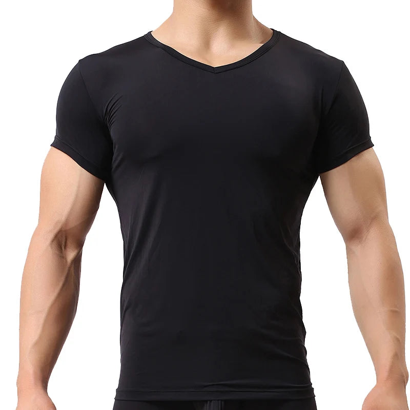 Ice Silk T Shirt for Men Summer Breathable Short Sleeve Tops Men's Quick Dry T-shirt Trainer Slim Tops.