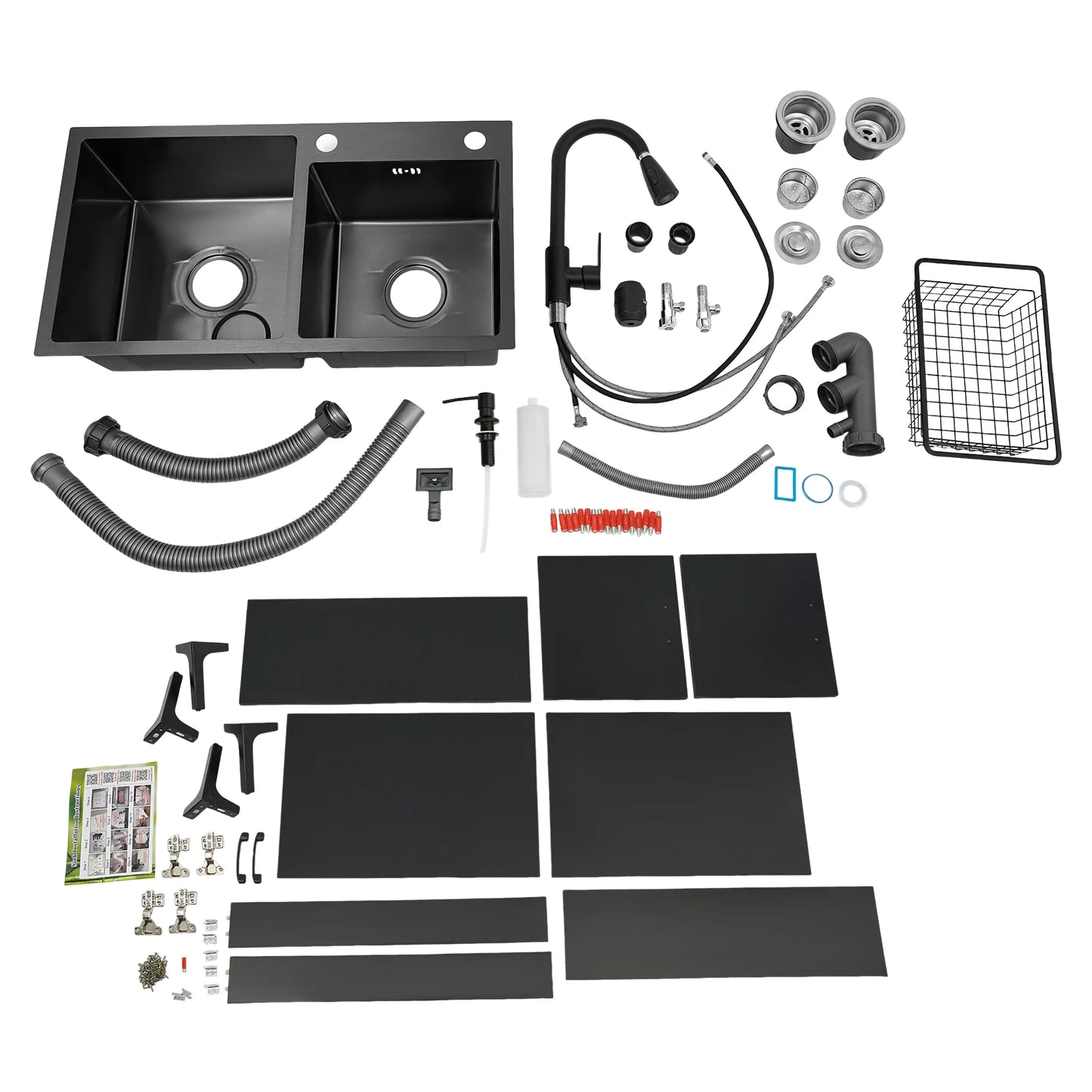 Wäschewaschbecken aus Edelstahl 201, Wäschewaschbecken mit ausziehbarem Wasserhahn, Waschbecken mit Schrank für Küchen, Restaurants, Dessertgeschäfte
