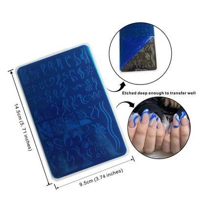 French Line Nail Stamping Plates Stripes Swirl Snake Design Nail Art Stamp Stencil Stainless Steel Printing Tools 14.5*9.5cm.