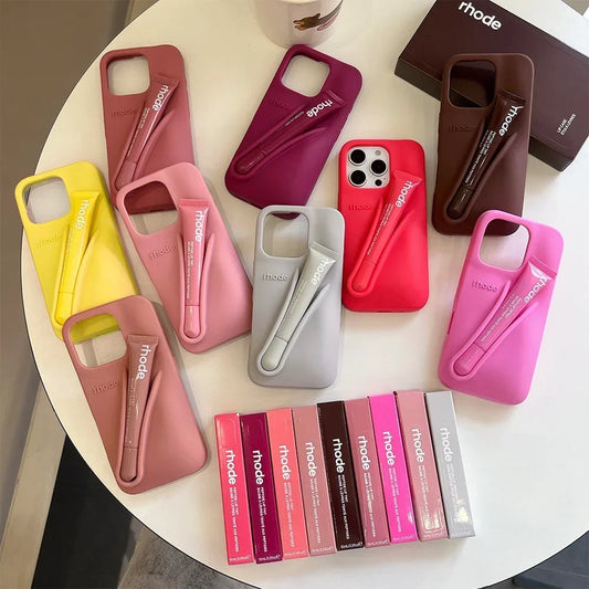With Lip Gloss Full Set Case for IPhone 17/16/15/14/15/14/13/12/11Pro Max Plus Air Lipstick Silicone Toast Espresso Ribbon Box.