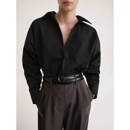 LUXURY Women's Vertical Striped Shirt, Short Front and Back, Short, Vertical Striped Shirt, Loose Long Sleeve, Commuter Style.