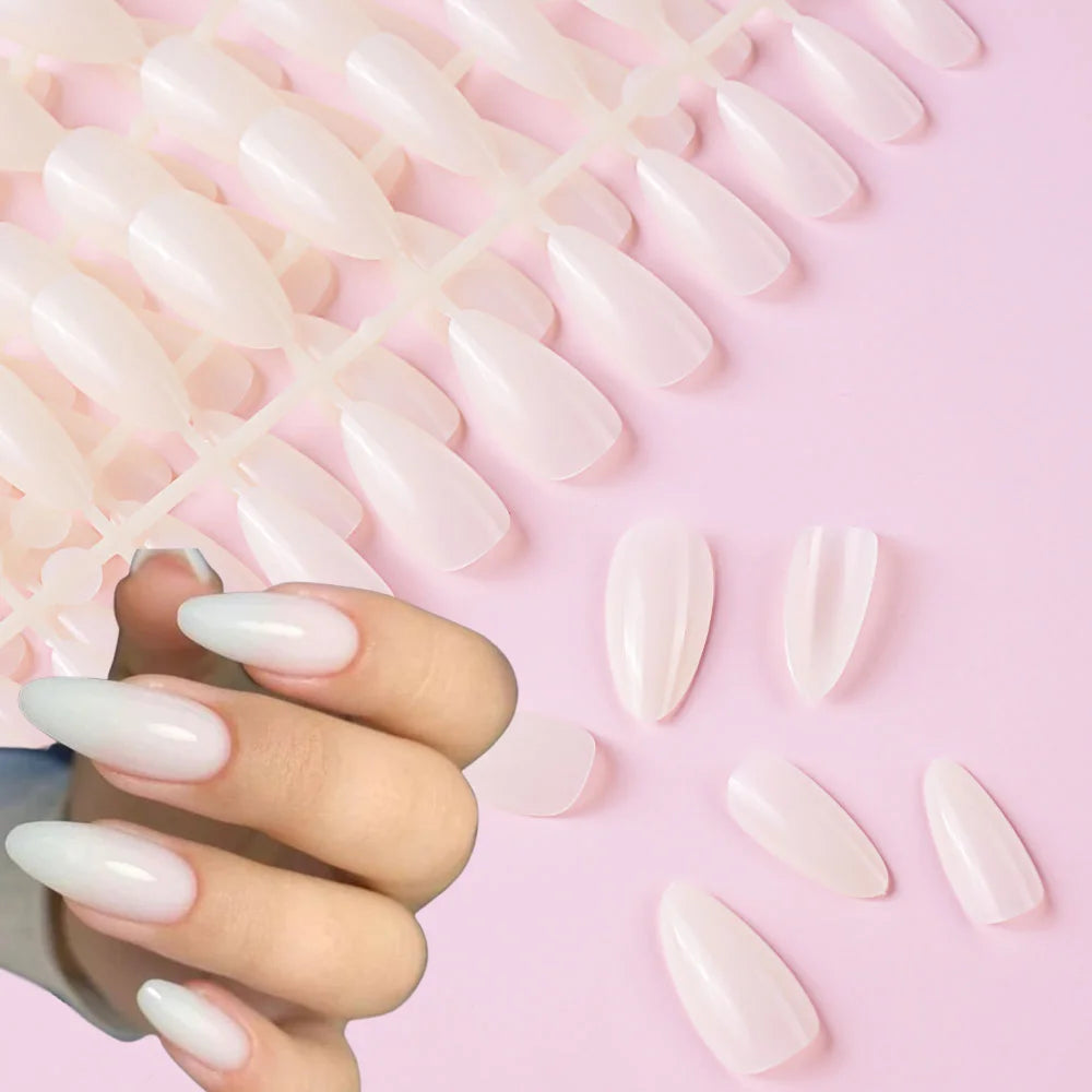 120Pcs Glossy White Almond Press on Nails Medium Full Cover False Nail Tips for Women Elegant Nail Art Extension Fake Fingertip.