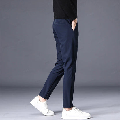 Autumn Winter Casual Pants Men Thick Business Stretch Slim Elastic Waist Jogger Outdoors Korean Classic Grey Black Trousers Male.