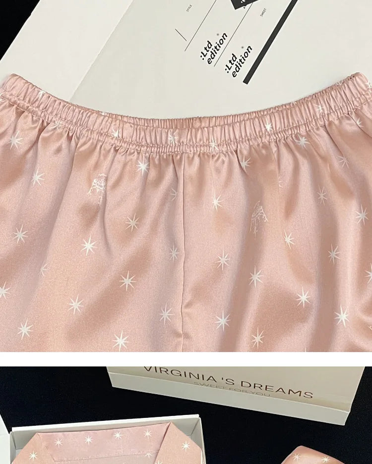 Frauen Neue Sommer Eis Seide Ins Sterne Floral Süße Pyjamas Mädchen Sommer Kurzarm Shorts Studentenwohnheim Homewear Anzug.