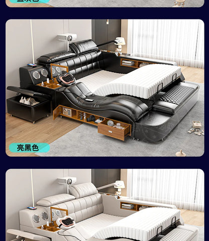 Nordic Multifunktions Doppelbett Seite Von Seite Leder Luxus Kingsize Bett Rahmen Plattform Holz Design Lit Schlafzimmer Set Möbel