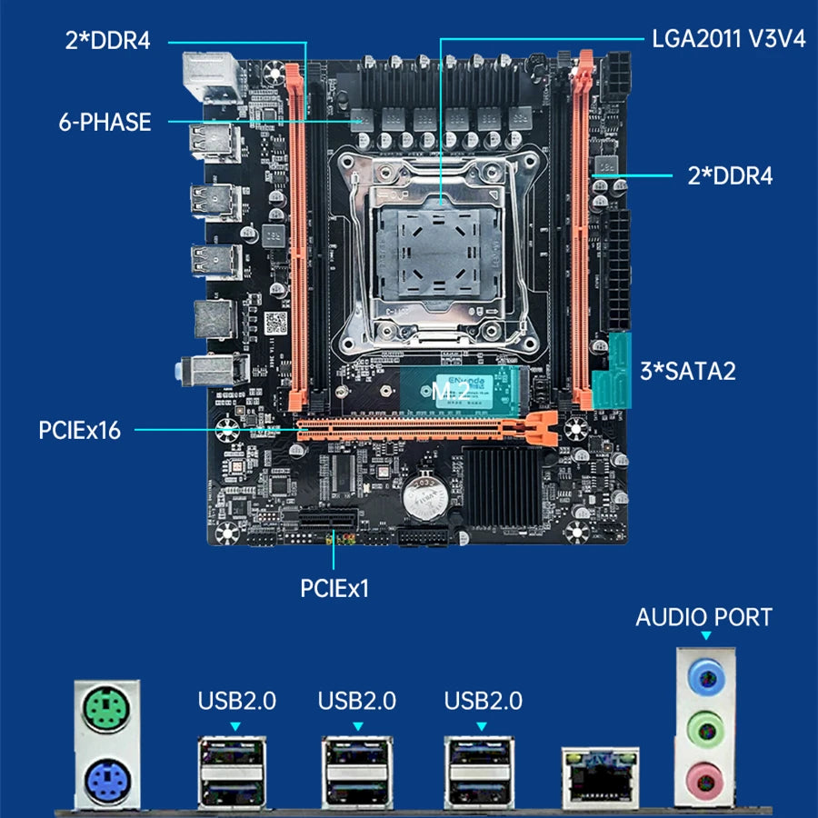 SOYO Computer Components X99 Motherboard Set With LGA2011-3 Xeon E5 2650 V3 CPU DDR4 16GB (2*8GB) 2133MHZ RAM Memory Desktop PC.