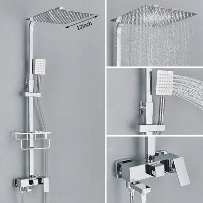Black Chrome 3/4-way Shower Faucet Rainfall Shower Hot Cold Water Mixer Bidet Faucet Commodity Shelf For Bathroom Shower Mixer