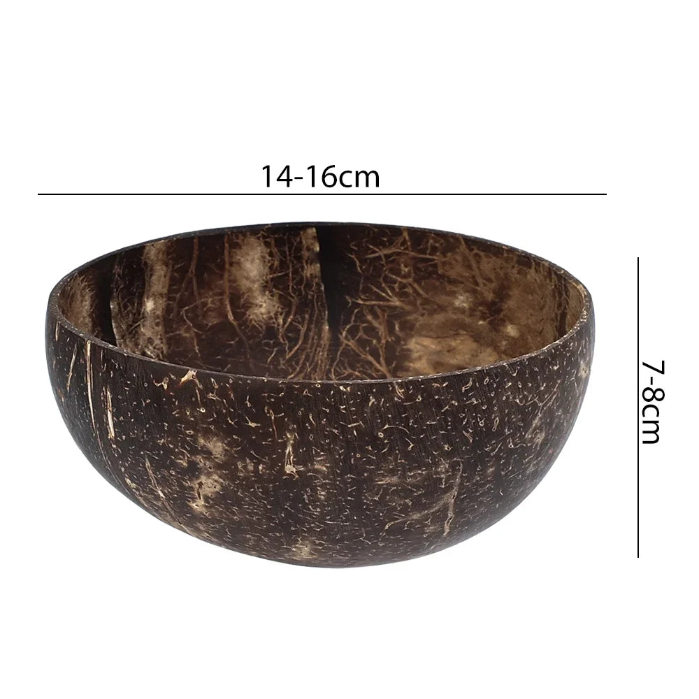 Wholesale Natural Coconut Bowls For Serving Dishes Salad Oatmeal Yogurt Reusable Wooden Coconut Shell Bowl Kitchen Tableware Set.