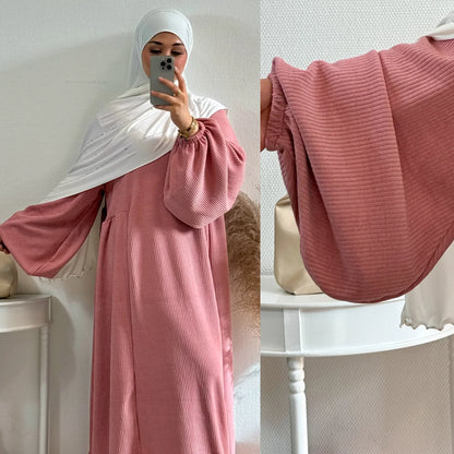 Winter Corduroy Abaya Warm Muslim Dress Closed Abayas for Women Dubai Luxury Turkey Kaftan Hijab Robe Ramadan Eid Islam Clothes.