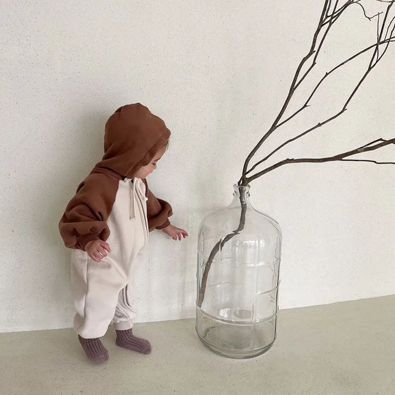 2025 Korea Baby Bodys Strampler Kleinkind Baby Mädchen Jungen Overall Frühling Herbst Mit Kapuze Overall Beiläufige Lose Krabbeln Anzug.