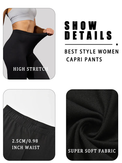 Women's Super Soft Capri Pants High Stretchy Breathable Pants No See Through Workout Running Yoga Athletic Pants Gym Leggings.