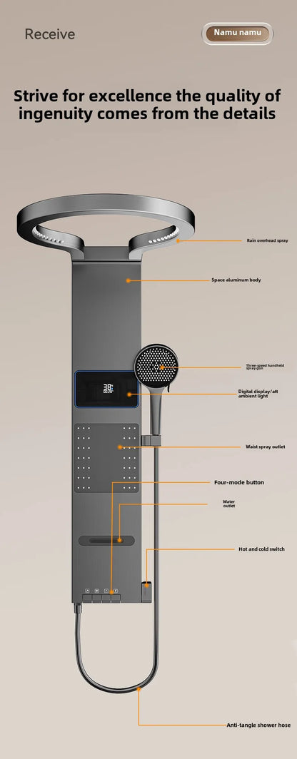 Multi Functional LED Shower Screen Wall Mounted Waterfall Shower Head Set Bathroom Digital Atmosphere Light Shower Set Screen