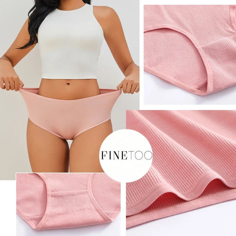 7Pcs Women's Cotton Panties Solid Color Plus Size Briefs Female Mid Waist High Elastic Underwear Cozy Breathable Lingerie S-2XL.