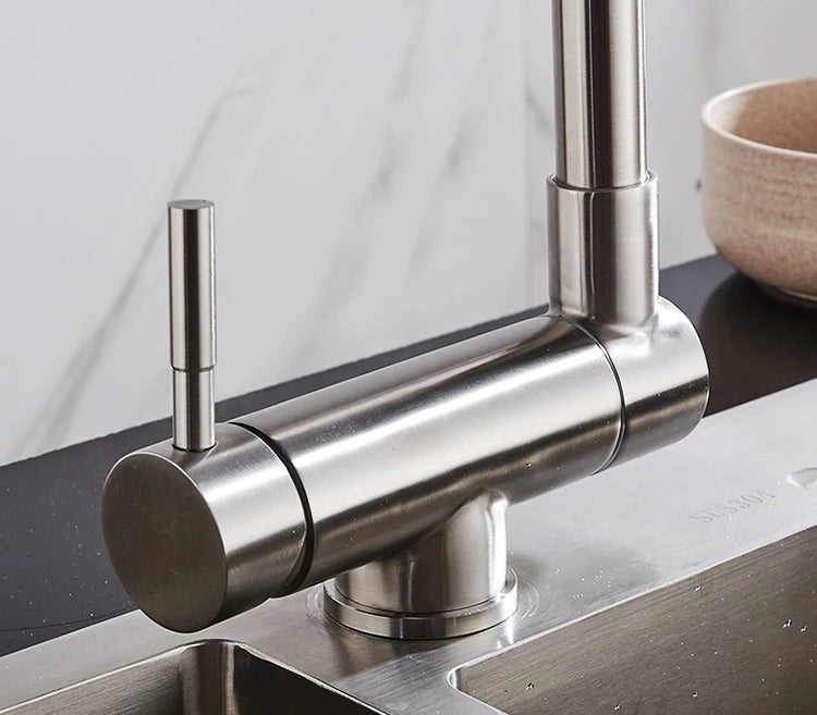 Stainless Steel Kitchen Faucet Lead-Free Folding Mixer 360 Degree Swivel Single Handle Nickel Kitchen Sink Taps