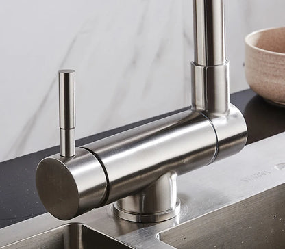 Stainless Steel Kitchen Faucet Lead-Free Folding Mixer 360 Degree Swivel Single Handle Nickel Kitchen Sink Taps
