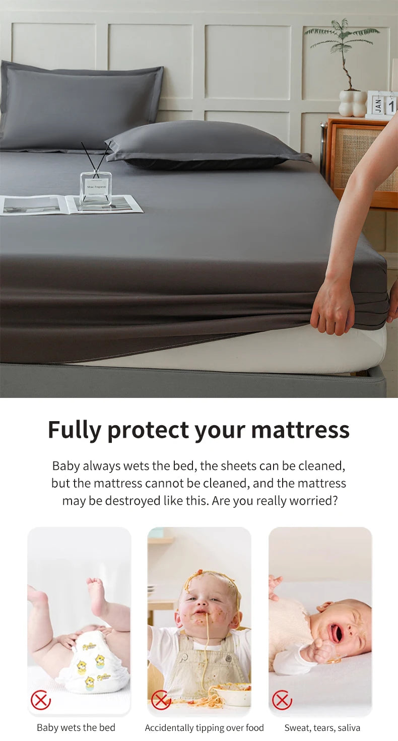 Waterproof Fitted Bed Sheet With 360 Elastic Band Mattress protector Cover Bedspreads for Single Double King Queen Size Bedsheet.