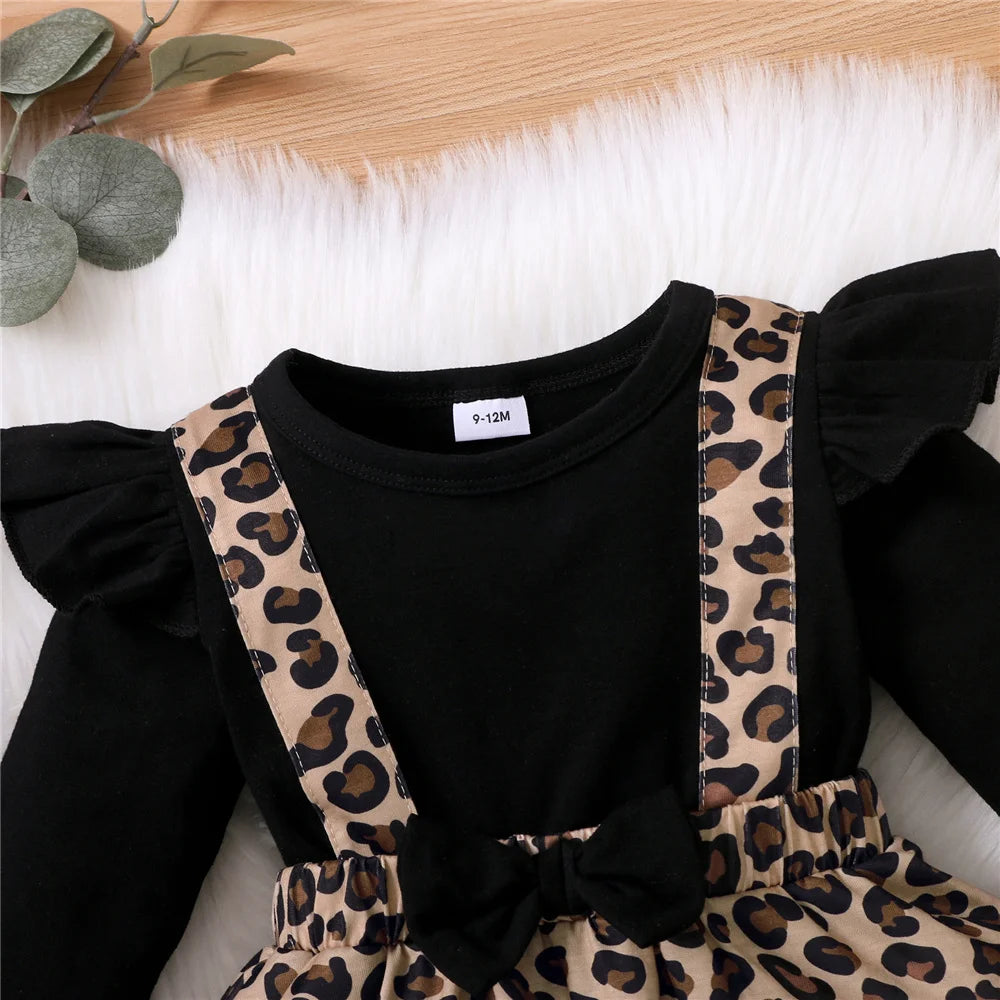 Neugeborene Stram pler Kleid Langarm Leopard Kleider mit Schleife Frühling & Herbst Stram pler Kleidung für Kleinkinder 0-18 Monate.