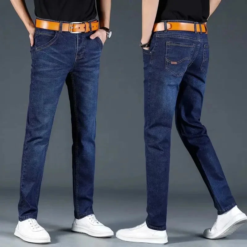 New 2025 Men's Slim Fit Casual Jeans Thin Straight Leg Summer Elastic Comfortable Long Trousers Versatile Style for All Occasion