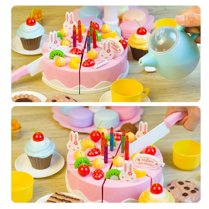Girl Toy Cake DIY Minature Food Simulation Pretend Play Kitchen Set Tea Kid Cut Game Education Children Toys For 3 Year Birthday.