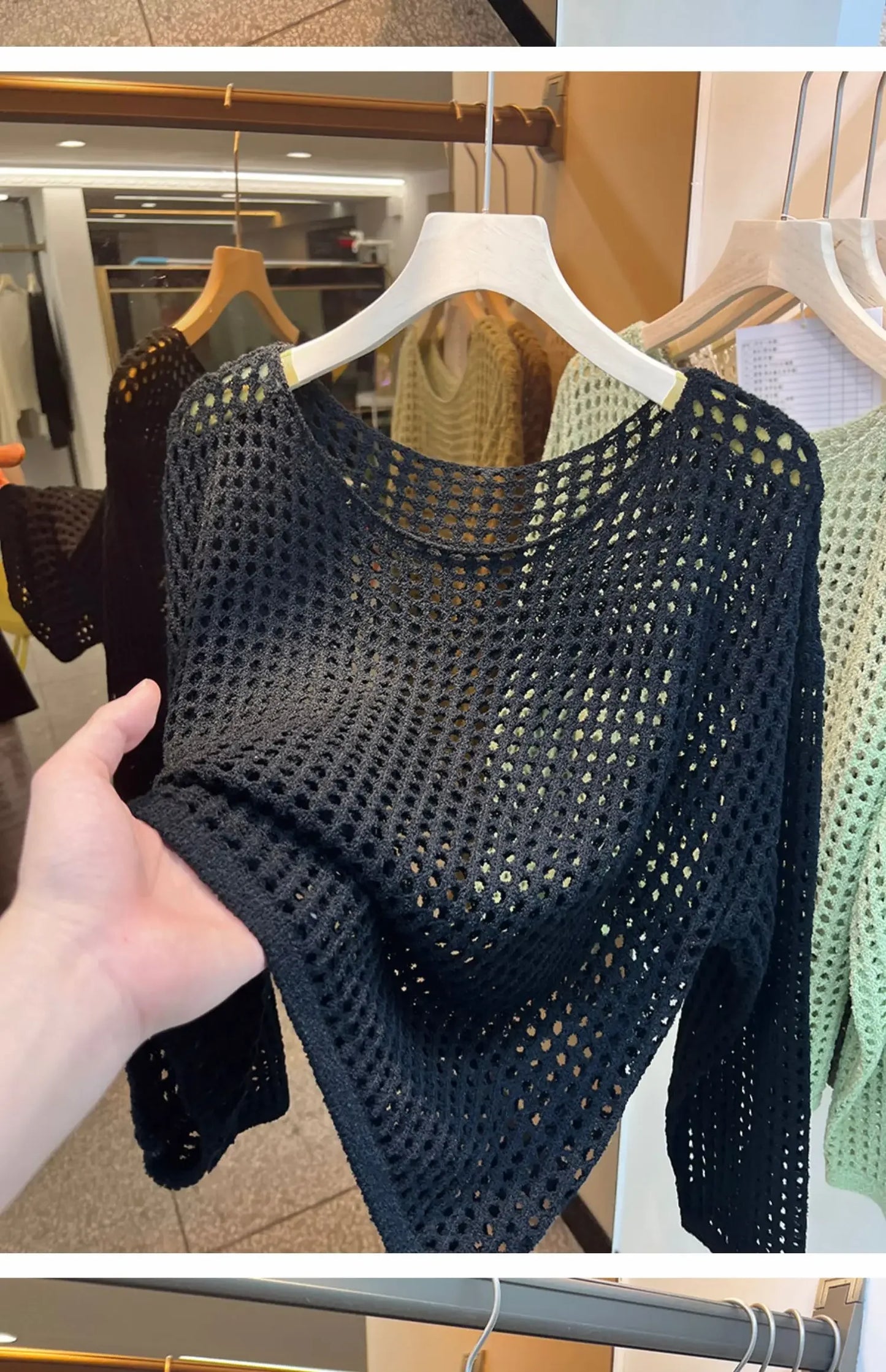 2025 Mesh Vintage Harajuku Langarm Frauen Pullover Koreanische Frühling Sommer Strickwaren Weiche Dünne Tops Chic Solide Femme Pullover.