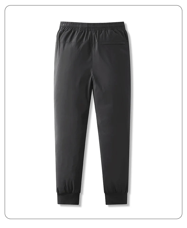 Winter Thick Warm and Windproof White Duck Velvet Legged Pants, New Down Pants for Outward Wearing, Cold Proof Sports Pants