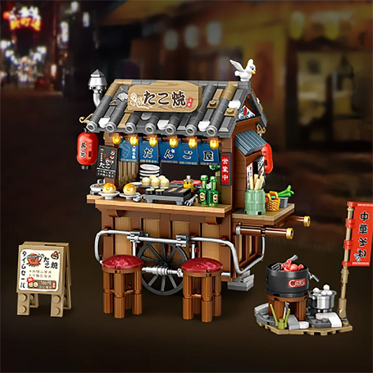 Street View Series Building blocks Izakaya Shaved Ice Shop Takoyaki Shop Coffee shop Panda Tea House model children's gift.