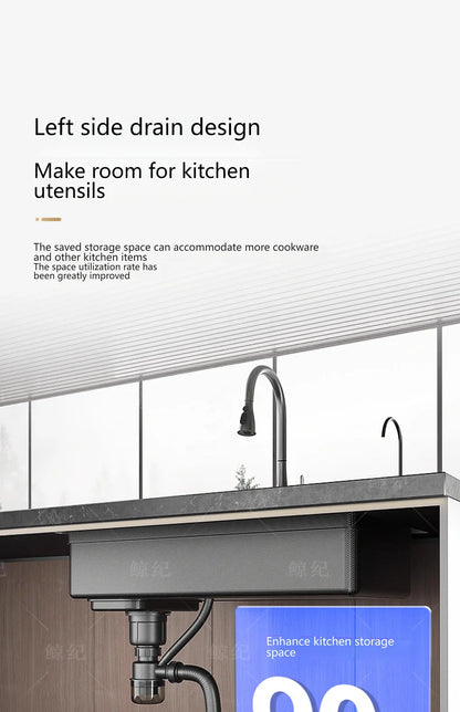 Stainless Steel Kitchen Sink Gray Household Large Single Slot Wash Vegetables and Dish Basin Multifunctional Dish Basin Sink