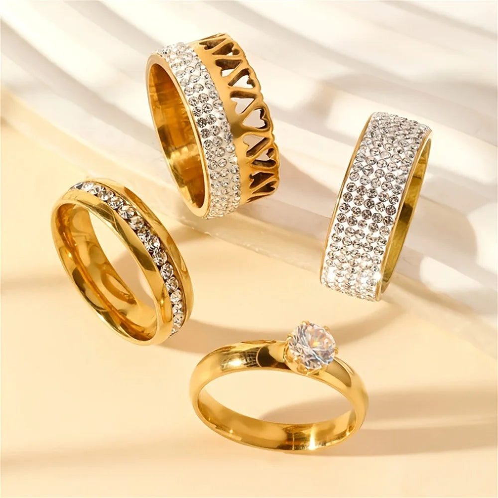 Luxury Stainless Steel Ring For Women Three-Piece Set Zircon Classic Fashion Finger Accessory Jewelry Female Gifts.