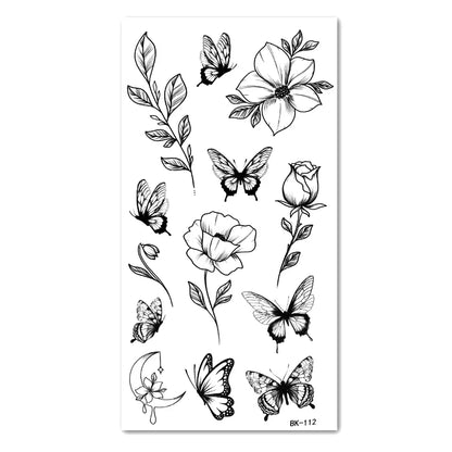 1/6pcs Black Butterfly Fake Tattoo Waterproof Temporary Tattoo Stickers Leg Arm Hand Foot Body Arts Magic Flower Texture Sticker