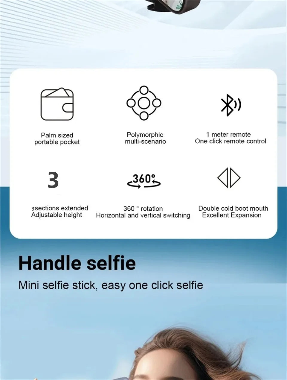 FANGTUOSI Mini Selfie Stick Portable Phone Holder Shooting Aid Versatile Integrated Design Bluetooth Remote For Live Broadcas.