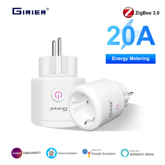 GIRIER Smart Plug ZigBee 20A Smart Home Steckdose EU 4200W mit Power Monitor Funktion Unterstützt Alexa Google Home Assistant.
