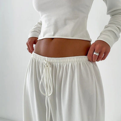 Blifanbo Casual Long Sleeve Crop Top Loose Long Pants 2 Pieces Set Women Autumn Slim Fashion Top And Long Pant Set Streetwear