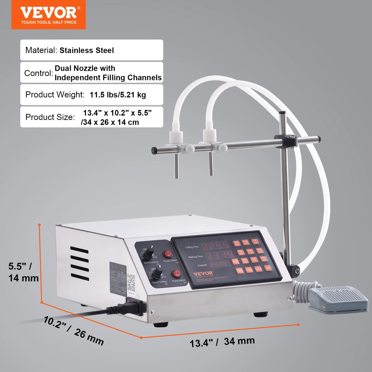 SucceBuy 30-4000ml Liquid Filling Machine Double Nozzle Automatic Bottle Filler with Digital Control for MilkWater Wine Beverage.