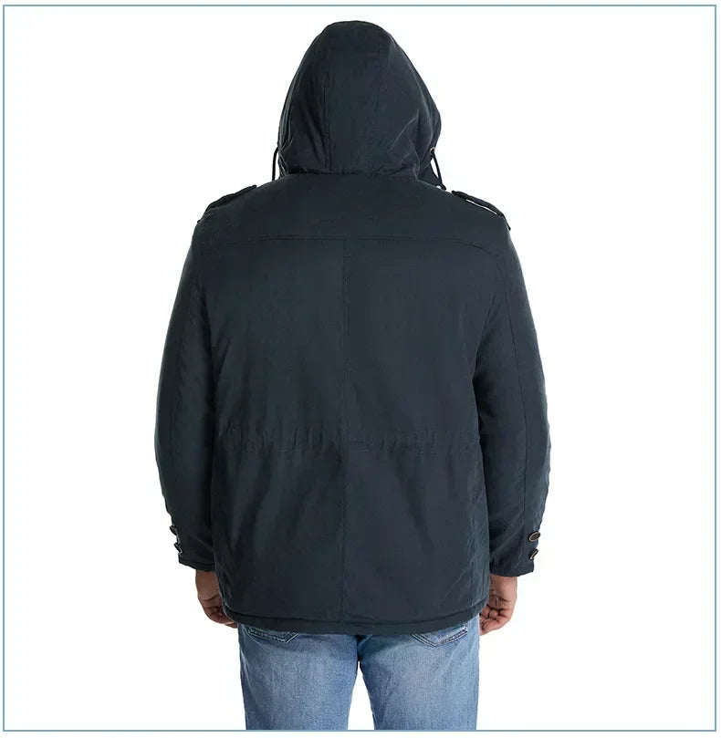 Men's Jacket WINTER USA SIZE Large SIZE Lamb Fleece JACKETS Hooded Cotton Thickened Multi Pocket Casual Mid length Coat
