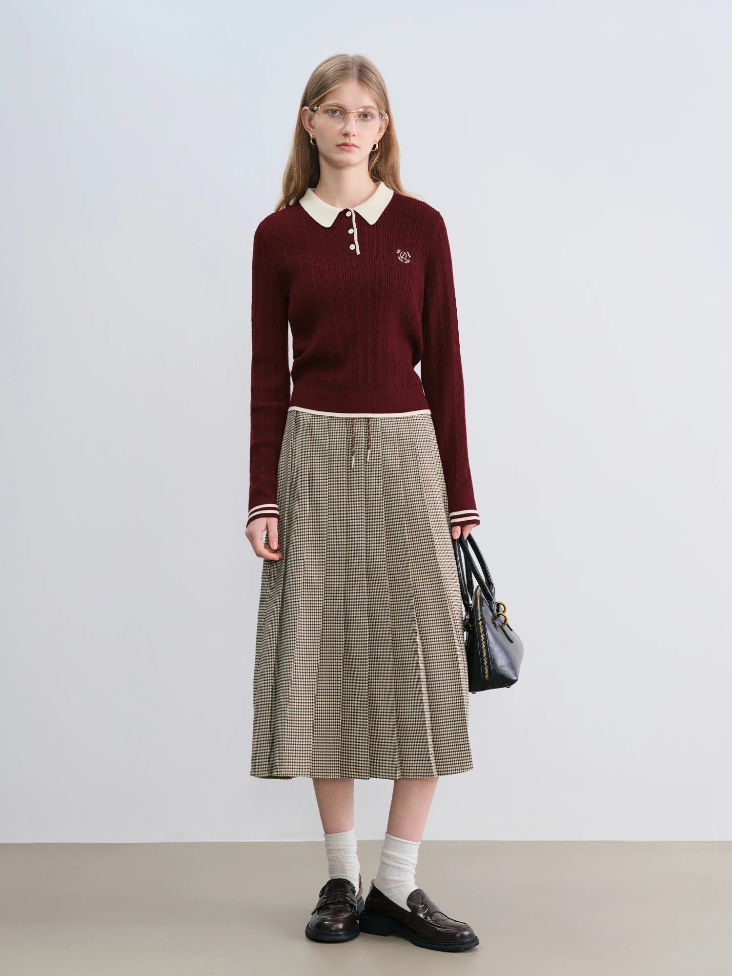 ZIQIAO Houndstooth Pleated Skirt Women's 2025 Autumn New Style College Style Pattern Versatile Casual Mid-length Skirt 25ZQ93064.