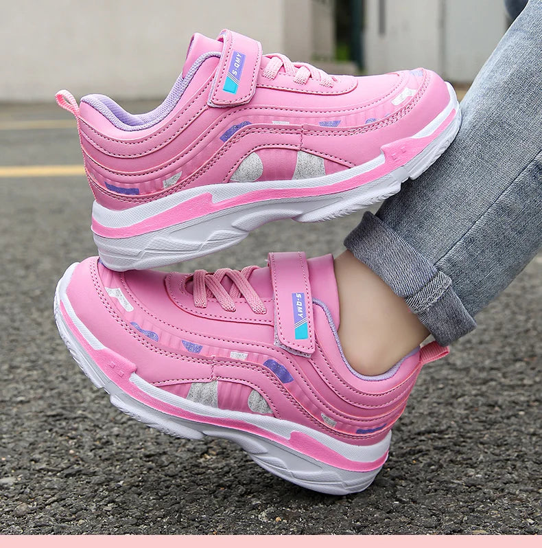 Girls Sport Shoes Waterproof Running Kids Sneakers Casual Leather Pink Breathable Fashion Antislip Lightweight Children Shoes