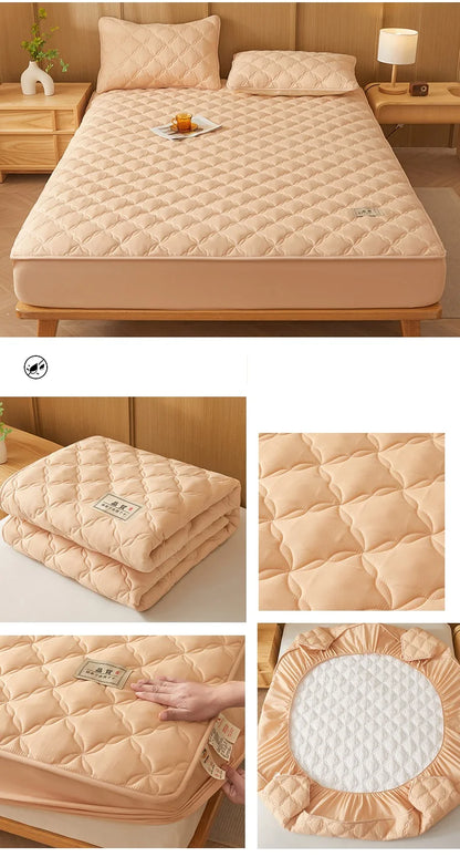 Quilted Mattress Cover Single/Double Bedspread Thicken Bed Linen Waterproof Bed Cover Home Soft Bedsheet 매트리스커버 (No Pillowcase).